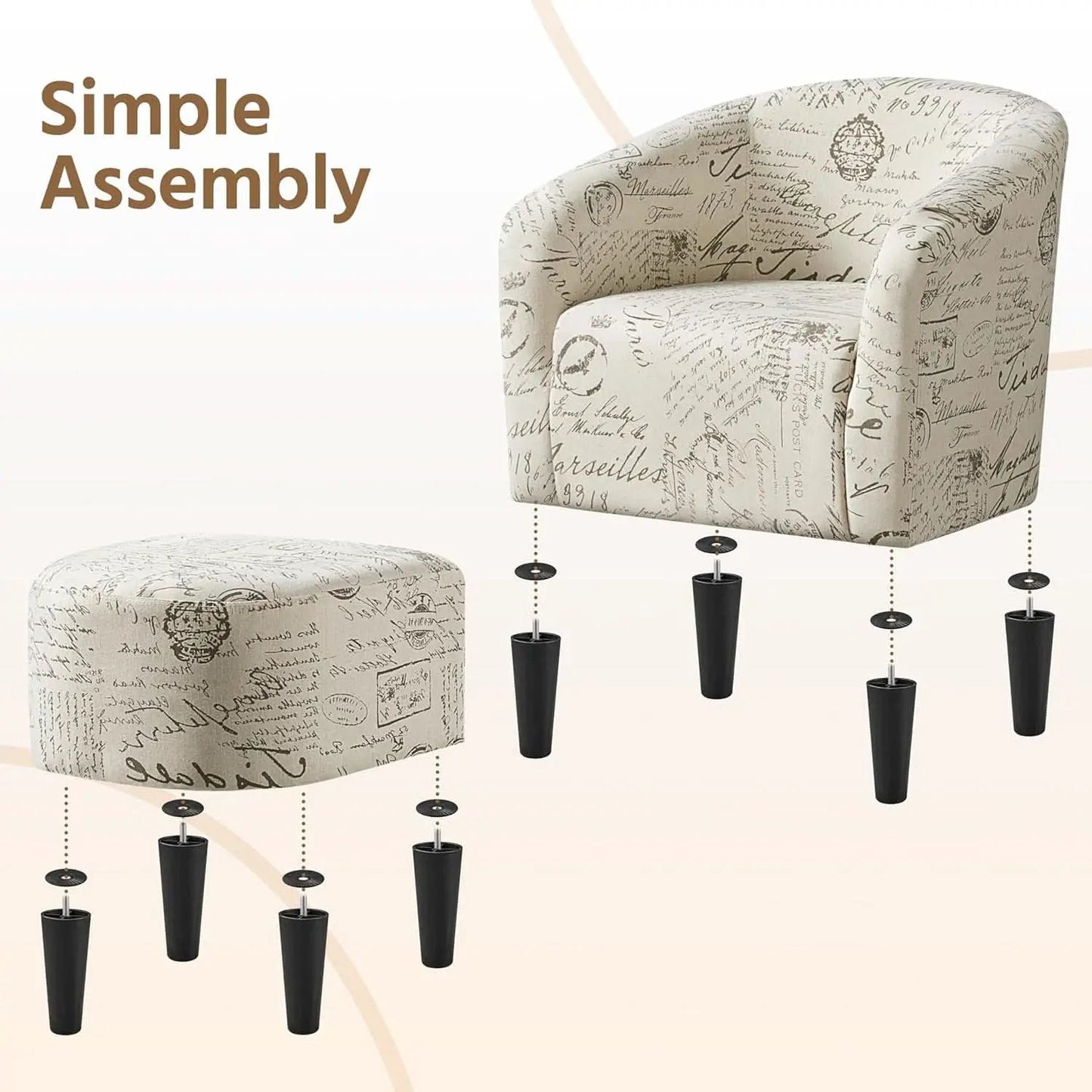Upholstered Club Chair With Velvet Finish Ottoman Footstool from PriceLows™