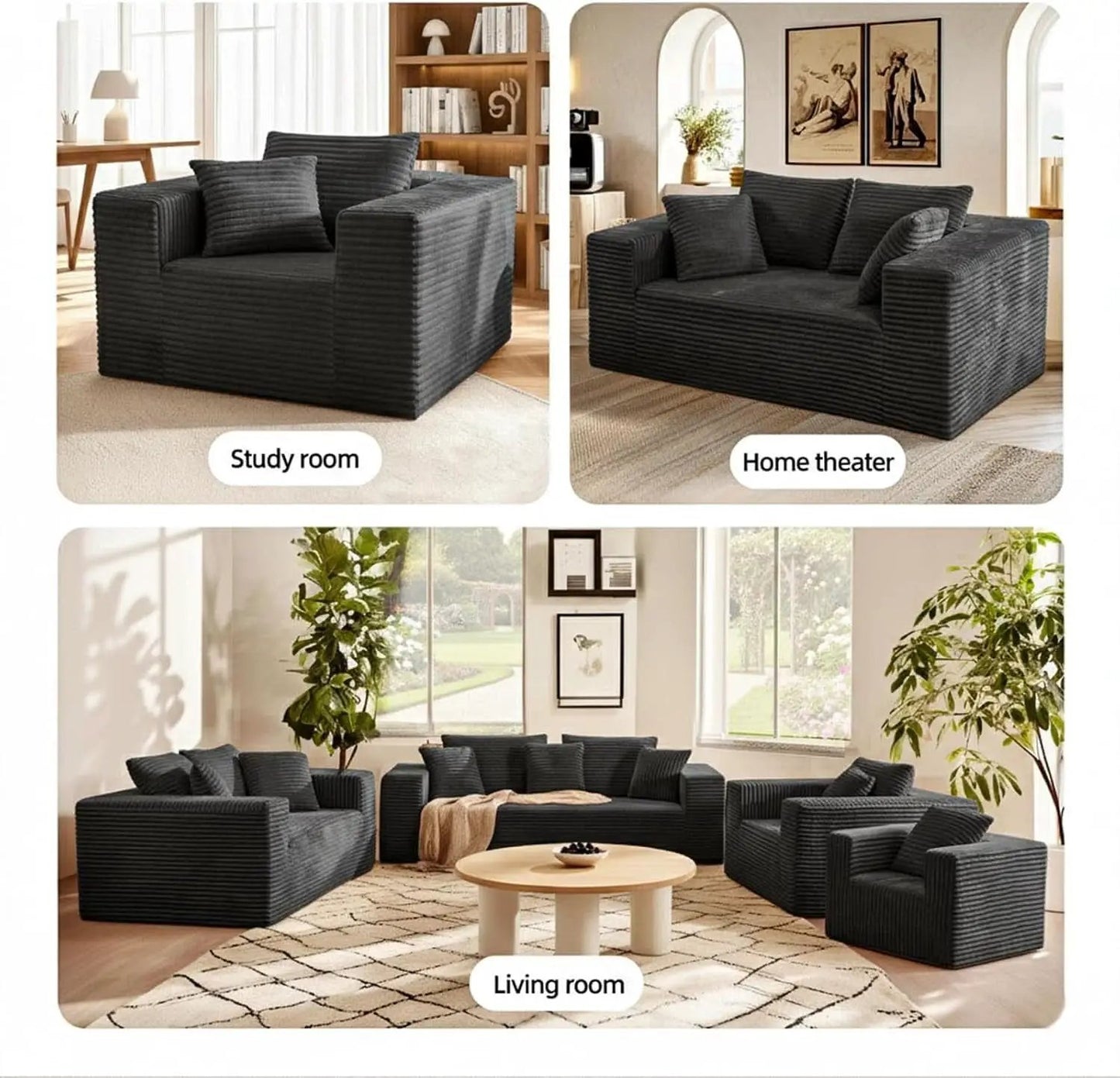 3-Seater Corduroy Sleeper Sofa No Assembly Lounge from PriceLows™