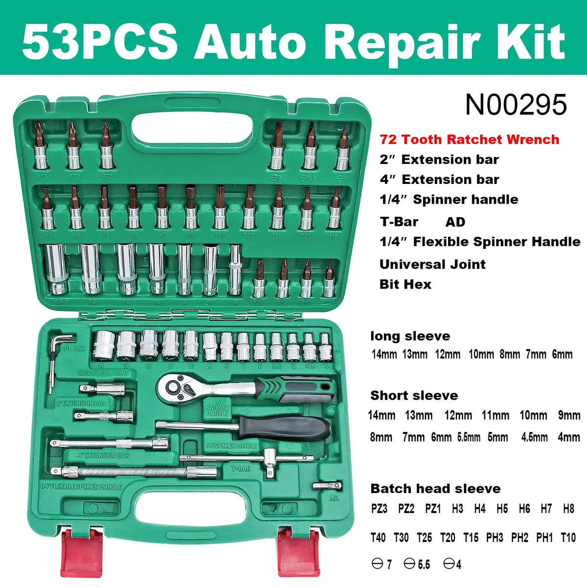 53pcs Drive Socket Set 1/4 inch Ratchet Wrench Set with Socket Metric Hex Bit Socket Set Mechanic Tool Kits for Hous Auto Repair from PriceLows™