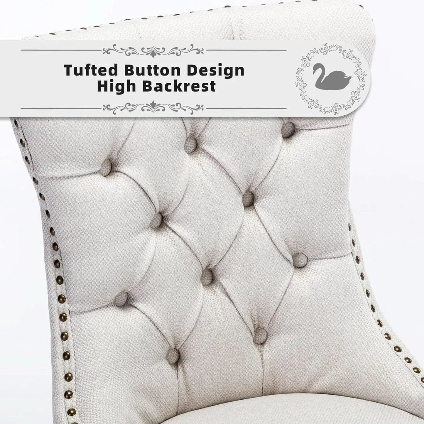Beige Linen Dining Chairs Set Of 4 With Nailhead Trim from PriceLows™