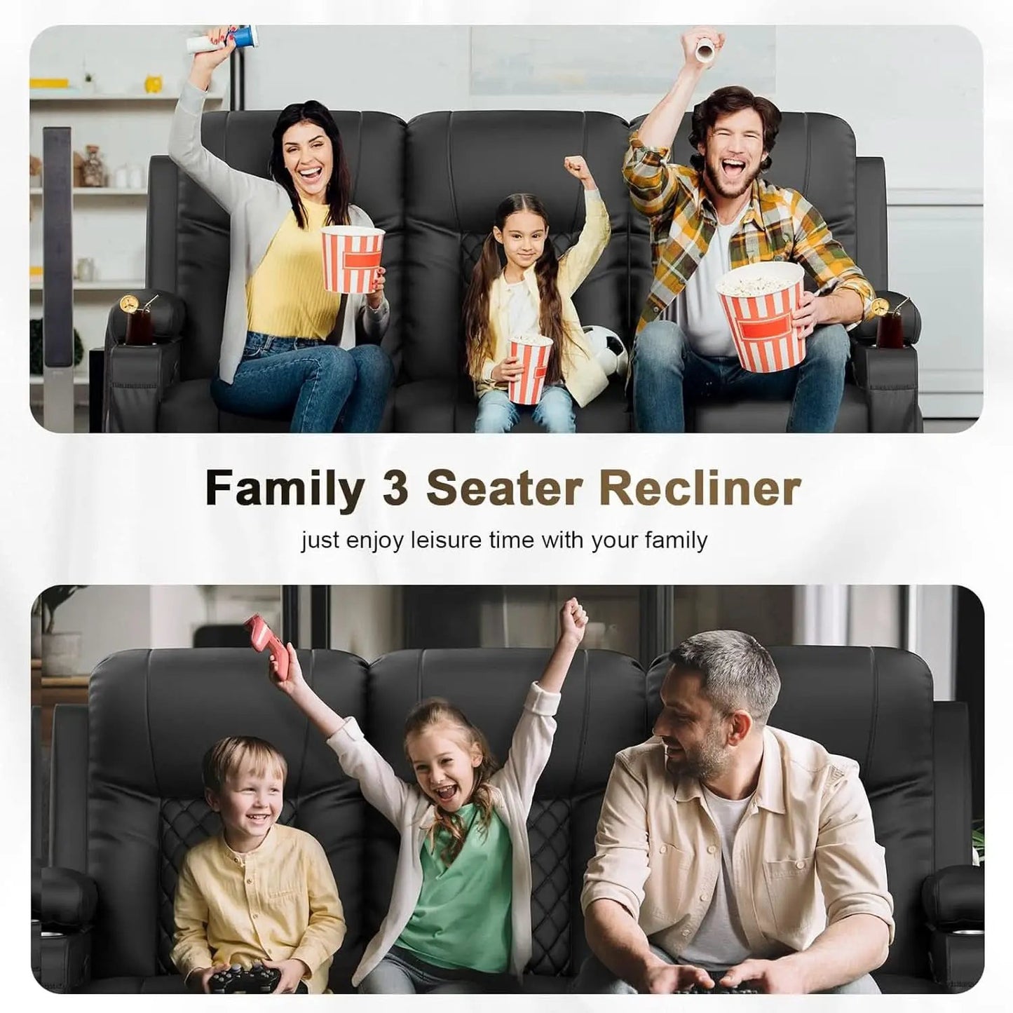 Three Seat Recliner Sofa With Flip Backrest And USB Ports from PriceLows™