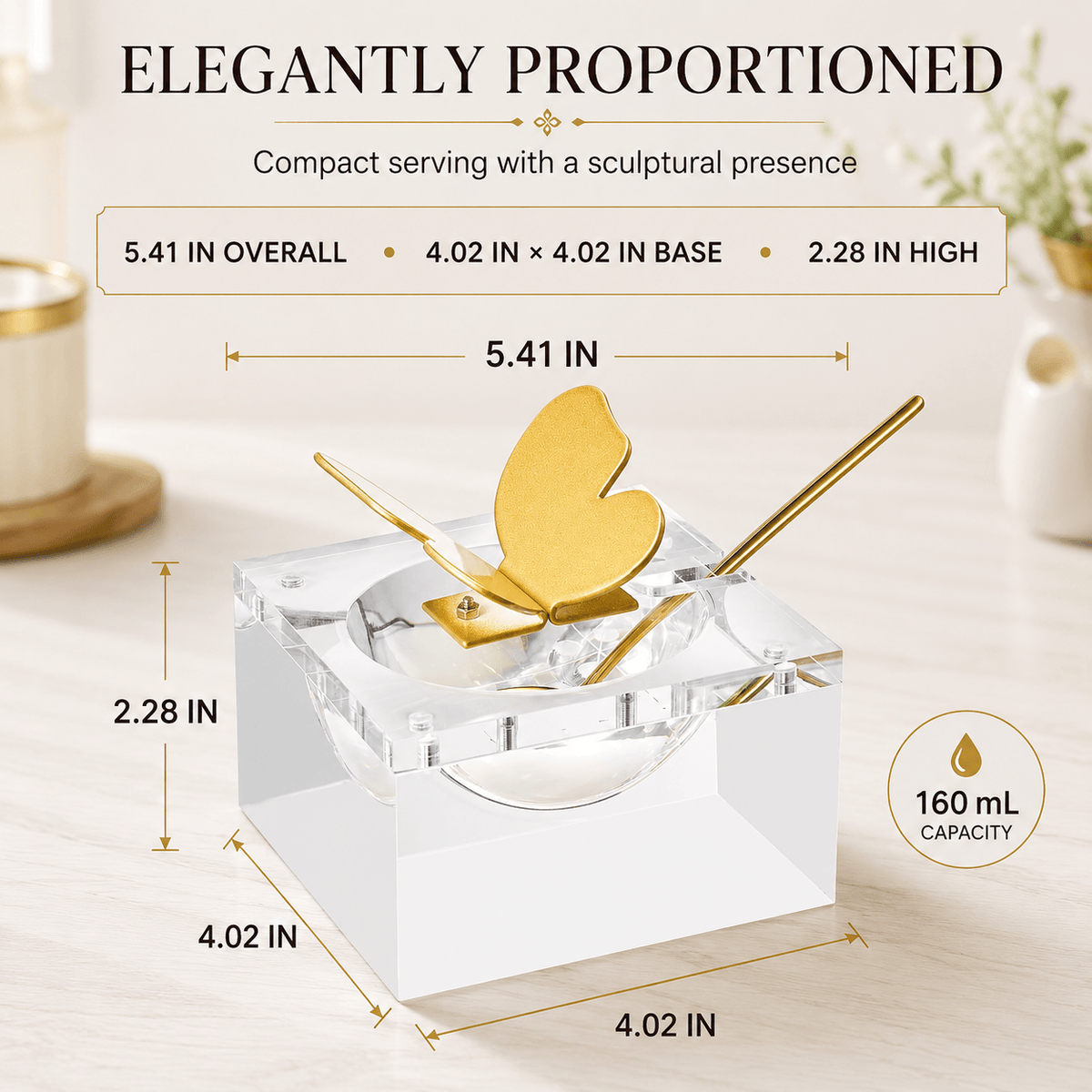 Butterfly Honey Dish with Gold Spoon Clear Glass Sweet Dessert Bowl | Glass | Serveware | Entertaining
