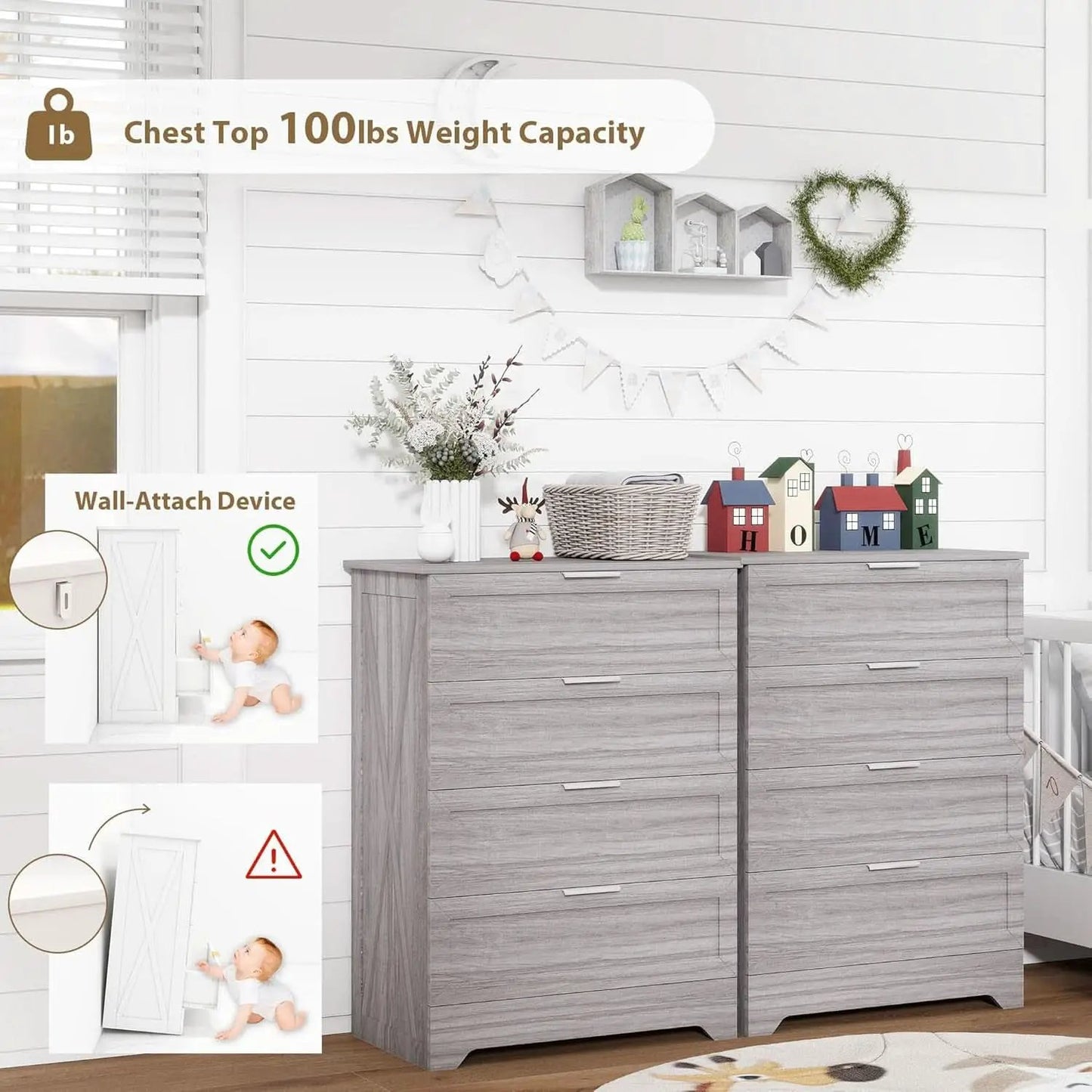 Washed Grey Farmhouse 4 Drawer Distinctive Dresser from PriceLows™