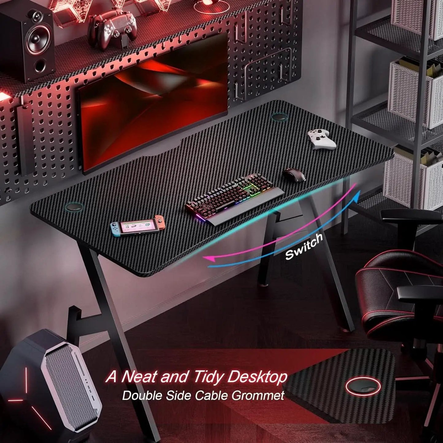 55 Inch Gaming Desk with Carbon Fibre Surface Features from PriceLows™