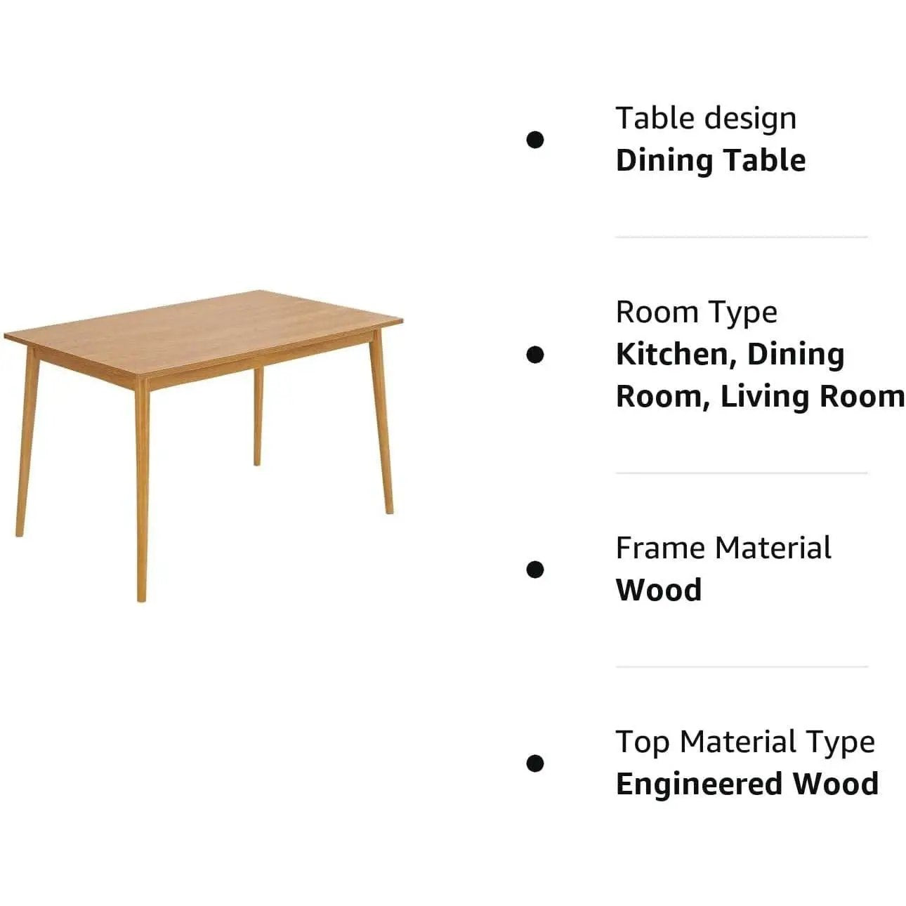 Oak Finish 47 Inch Dining Table With Solid Rubber Wood Legs from PriceLows™