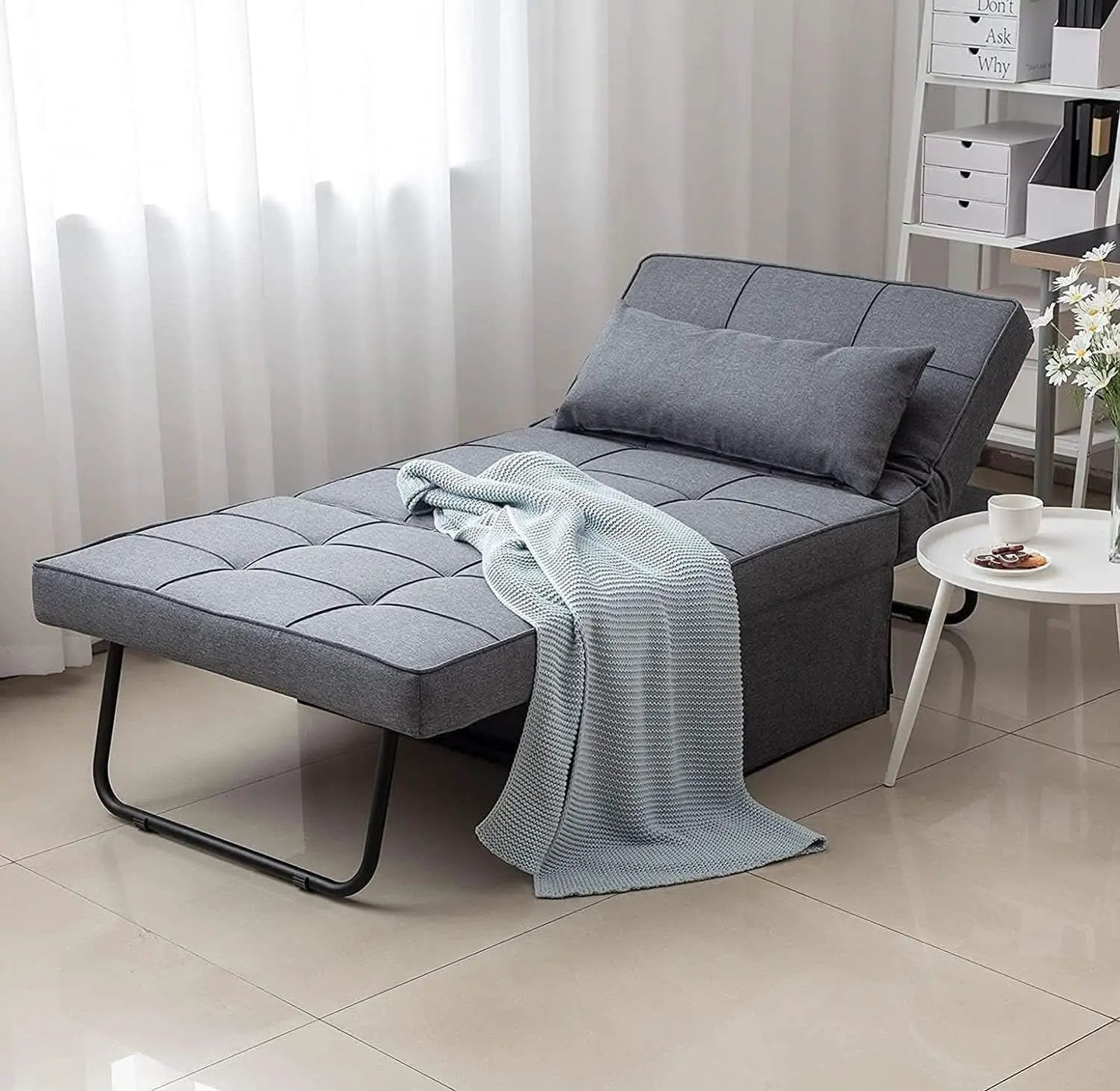 Light Grey Contemporary Convertible Sofa Bed Ottoman from PriceLows™