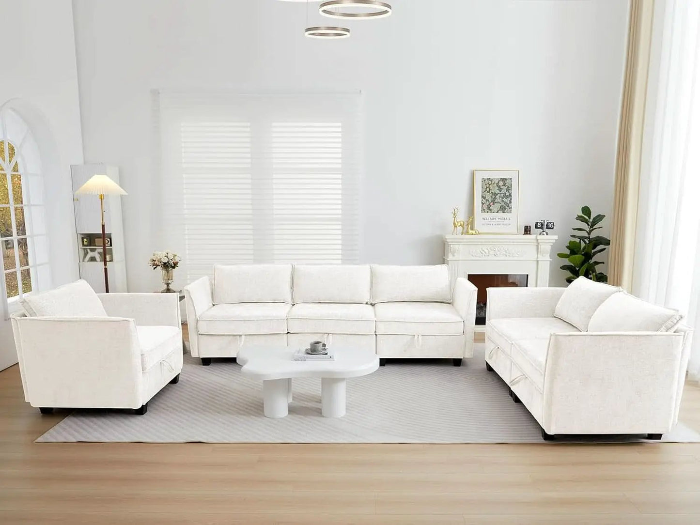 Beige Modular Sectional Sofa Featuring Sleeper Storage from PriceLows™