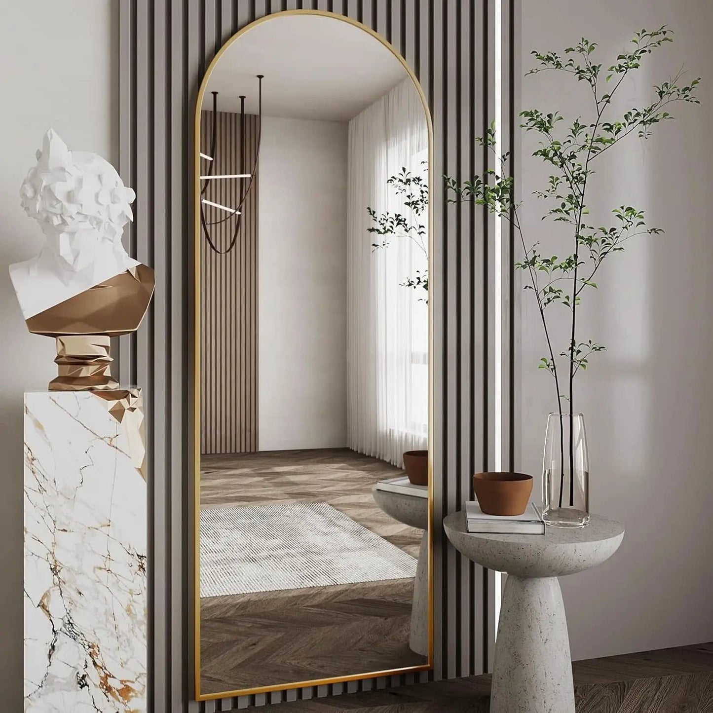 Nanoglass Arch Full Length Standing Mirror 71x26 In Gold from PriceLows™