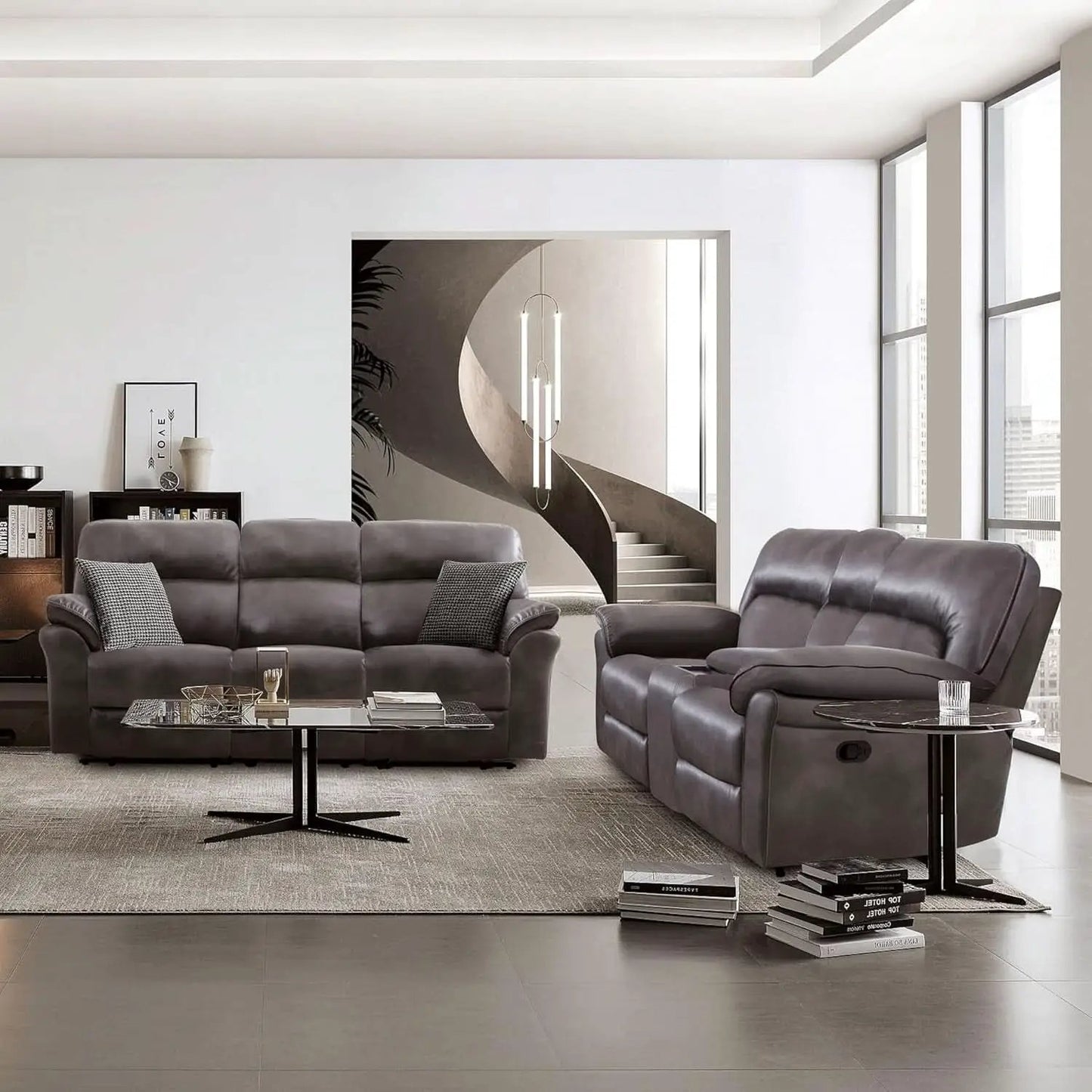 Lerona Dark Gray Faux Leather 2 Piece Recliner Sofa Set from PriceLows™