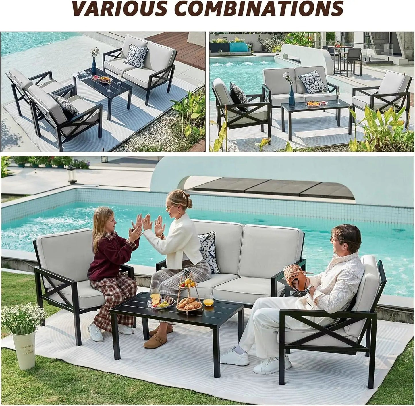4 Piece Outdoor Metal Patio Set With 5.5 Inch Cushions And Coffee Table from PriceLows™