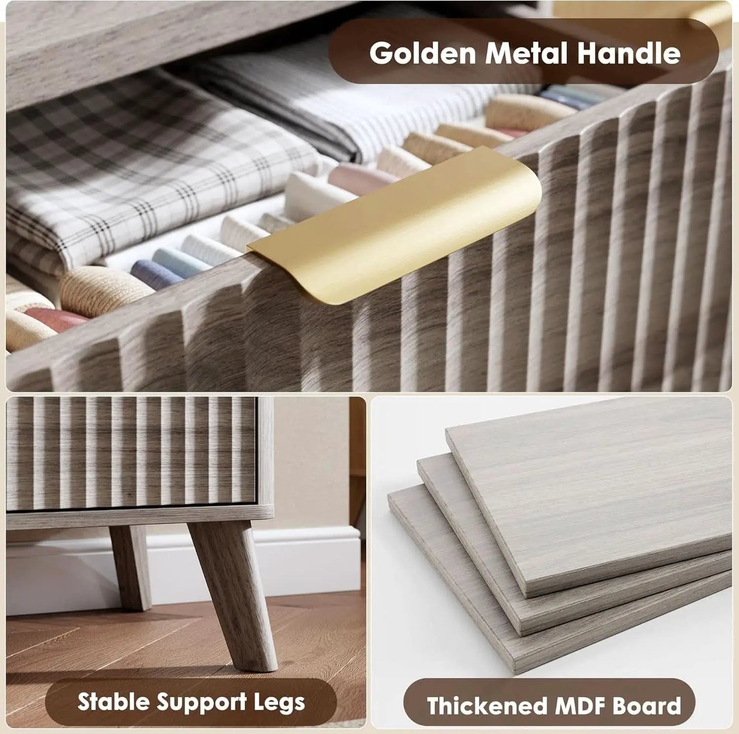 Grey Fluted Contemporary Five Drawer Bedroom Dresser from PriceLows™