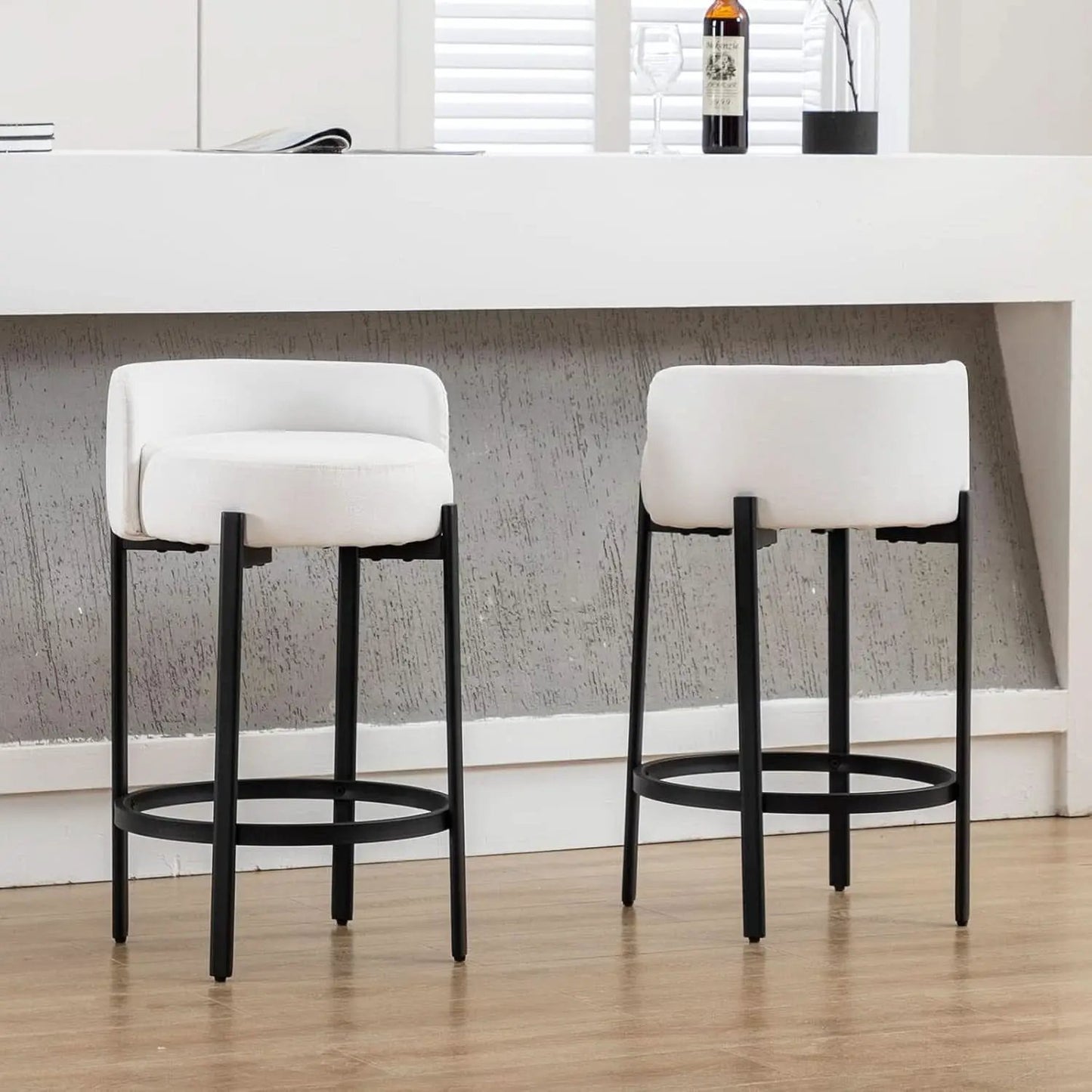26 Inch Round Faux Leather Bar Stools Set Of 2 White from PriceLows™