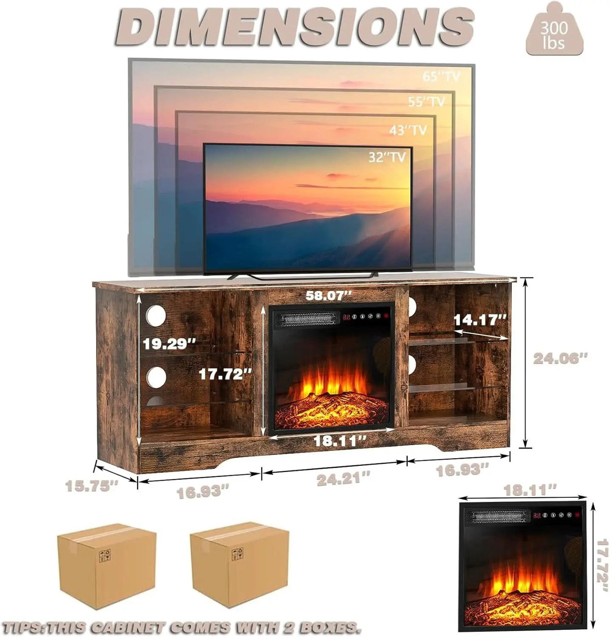 58 Inch Electric Fireplace TV Stand For 65 Inch Televisions from PriceLows™