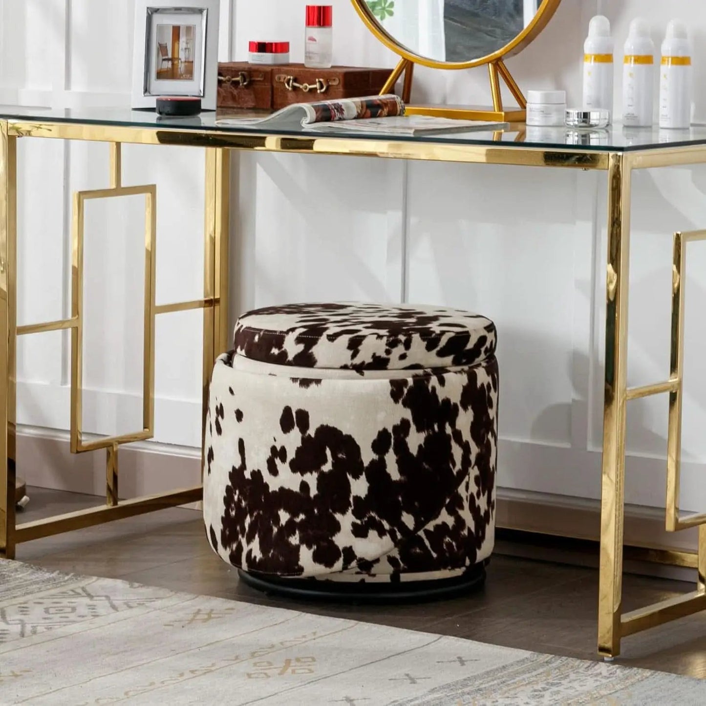 Milk Cow Velvet Upholstered Vanity Chair Storage Swivel from PriceLows™