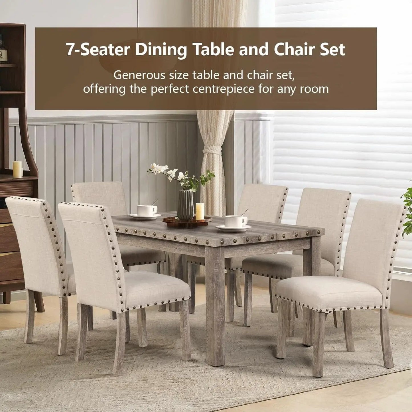 Rustic Dining Table Set Six NailheadAccents Chairs from PriceLows™