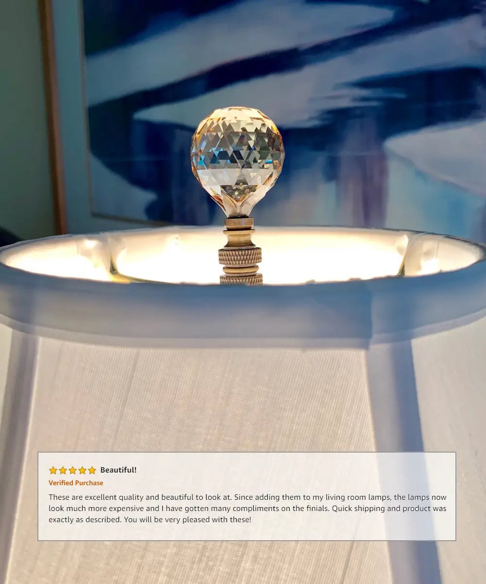 Lamp Finial | Faceted Crystal Ball | Antique Brass | 2.25 Inch