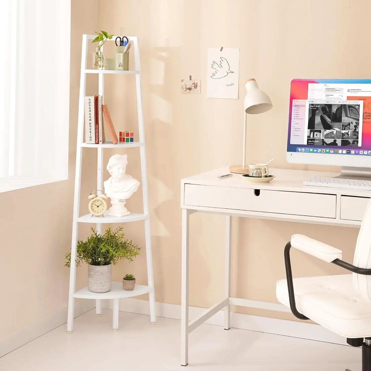 4 Tier Corner Shelf With Metal Frame Tall Bookshelf from PriceLows™