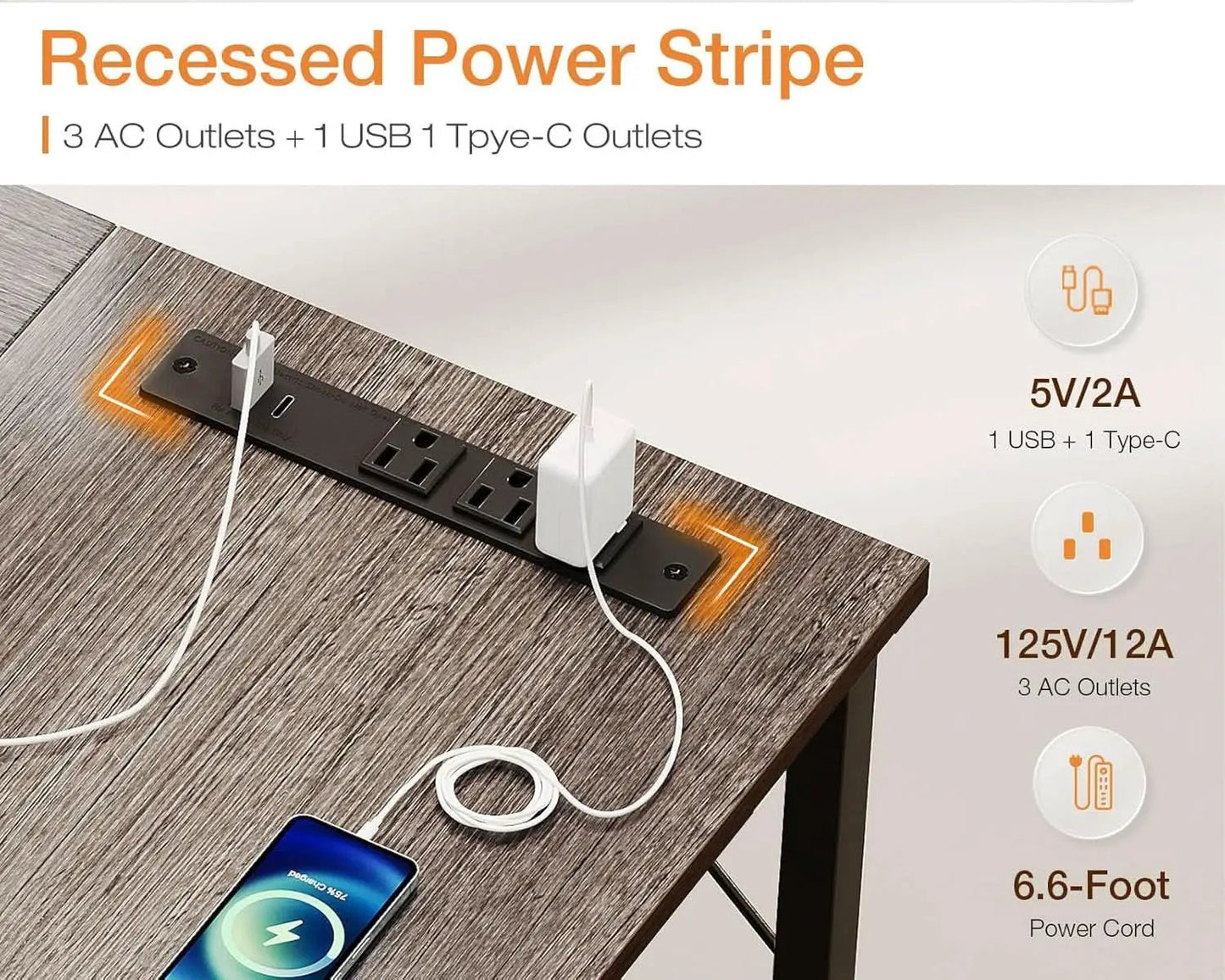 71 Inch Computer Desk With USB Ports For Home Office from PriceLows™