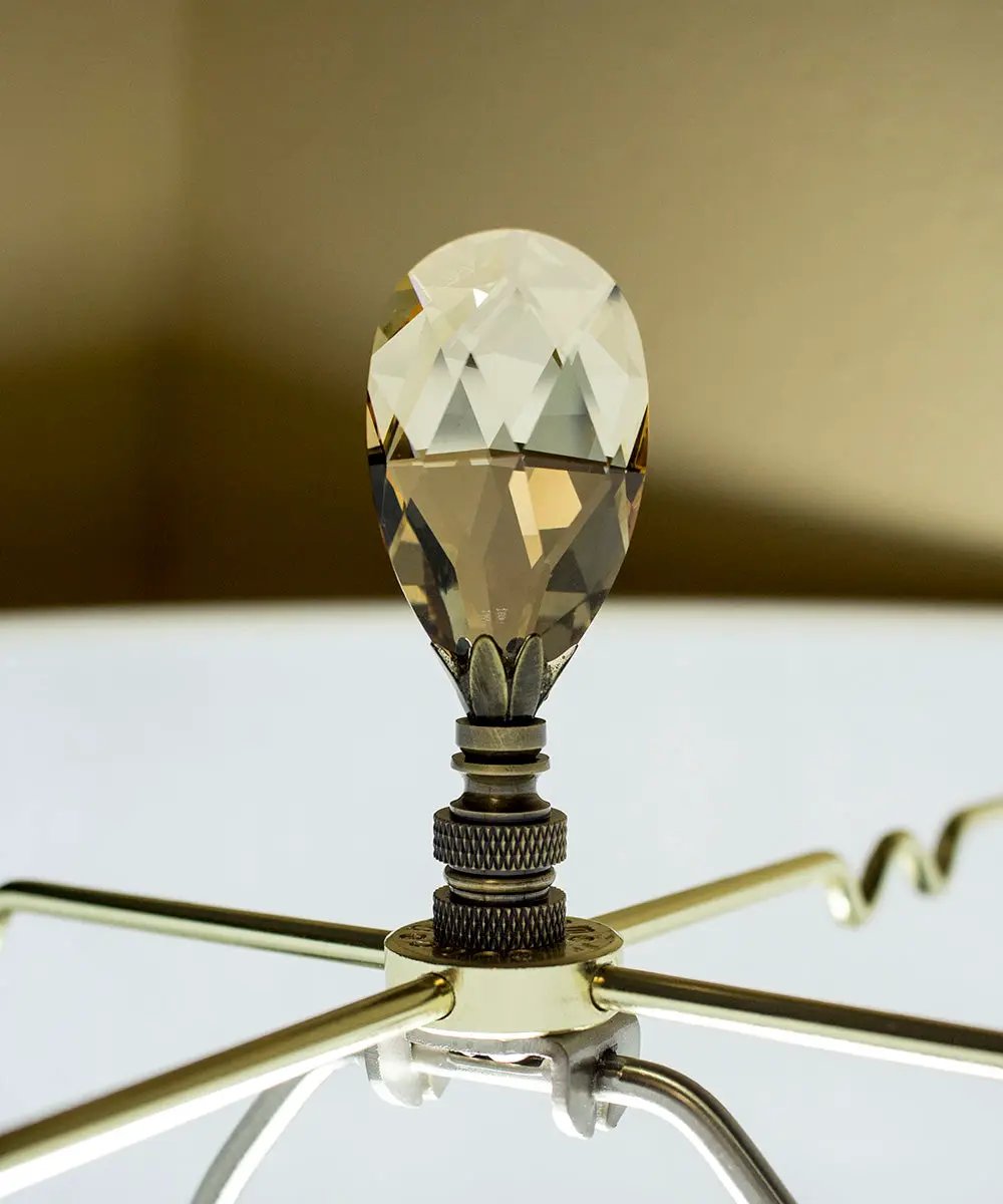 Lamp Finial | Antique Brass | Champagne Crystal | 2.85 Inch Height