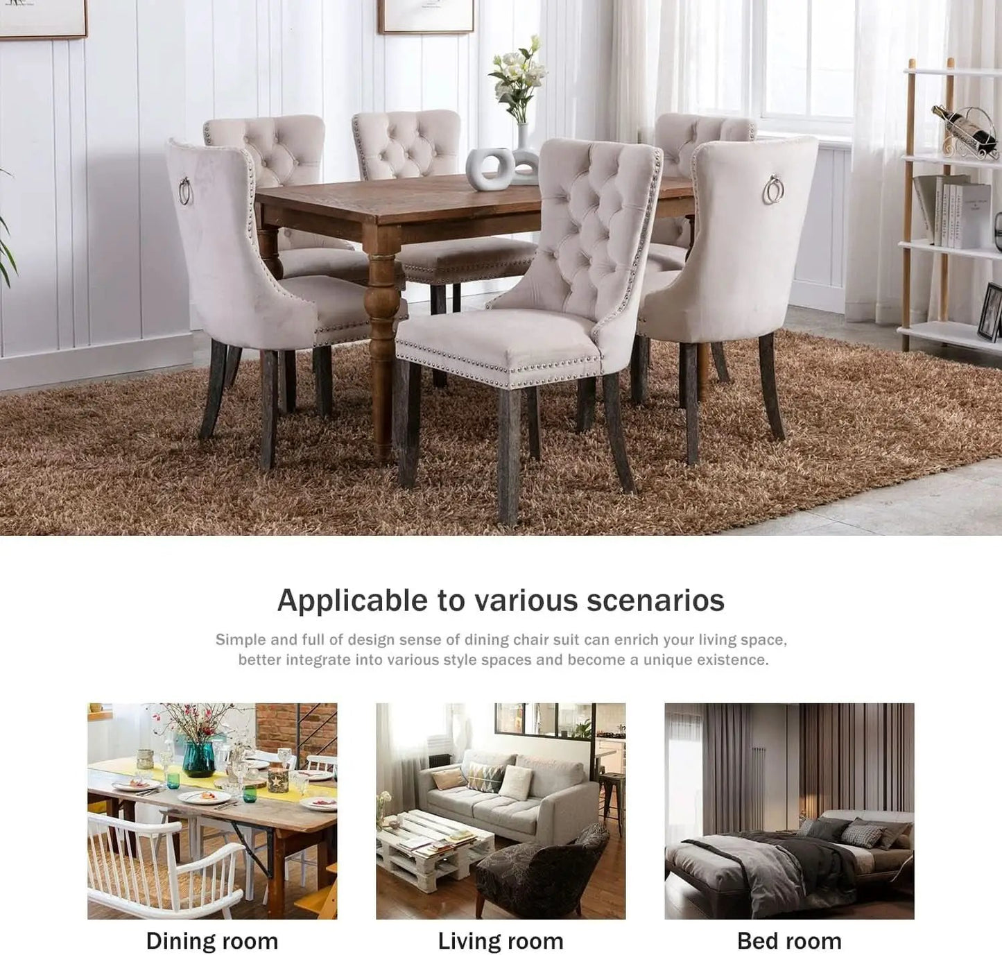 Velvet Wingback Dining Chairs Set Of 4 Beige Tufted from PriceLows™