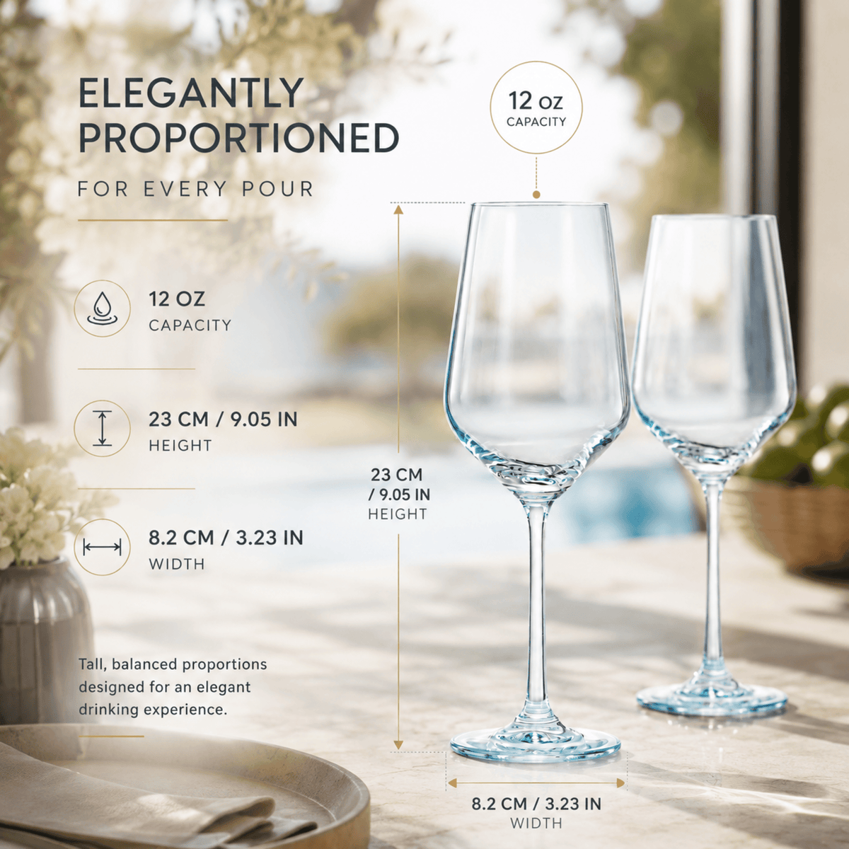 Monet Stemmed Wine Glassware, Blue (Style 2) | 12 oz | Set of 2 | Entertaining