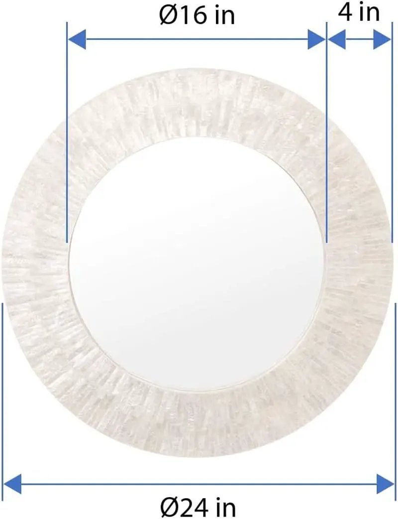 Handcrafted Pearlescent White Capiz Seashell Sunray Wall Mirror 24 Inch Diameter from PriceLows™