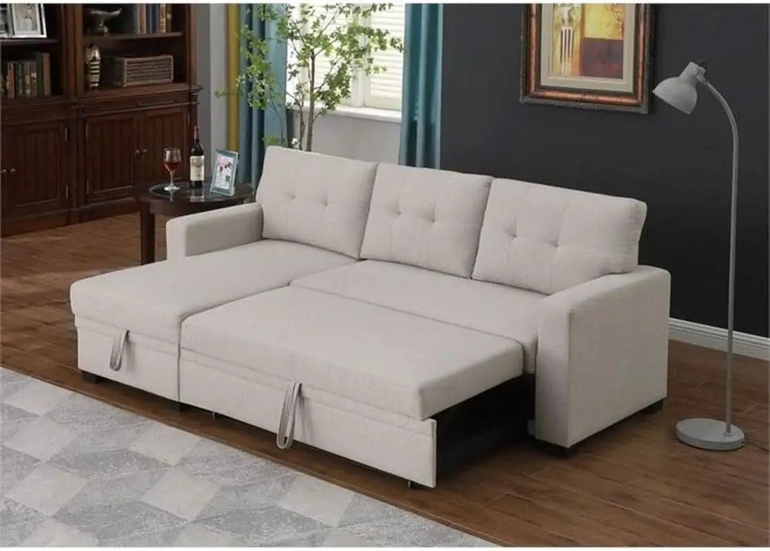 Beige L Shaped Convertible Sleeper Sectional Couch from PriceLows™