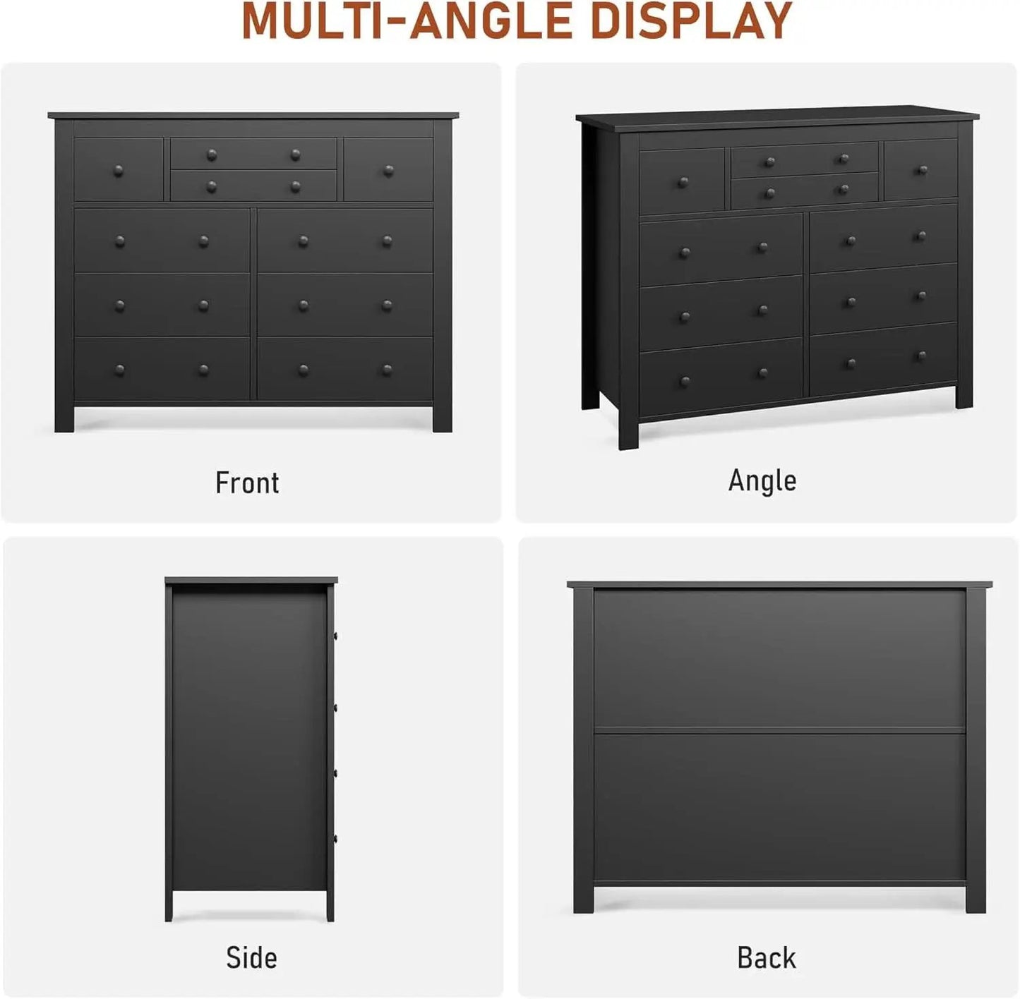 Ten Drawer Premium Hardwood Dresser Walnut Finishing from PriceLows™