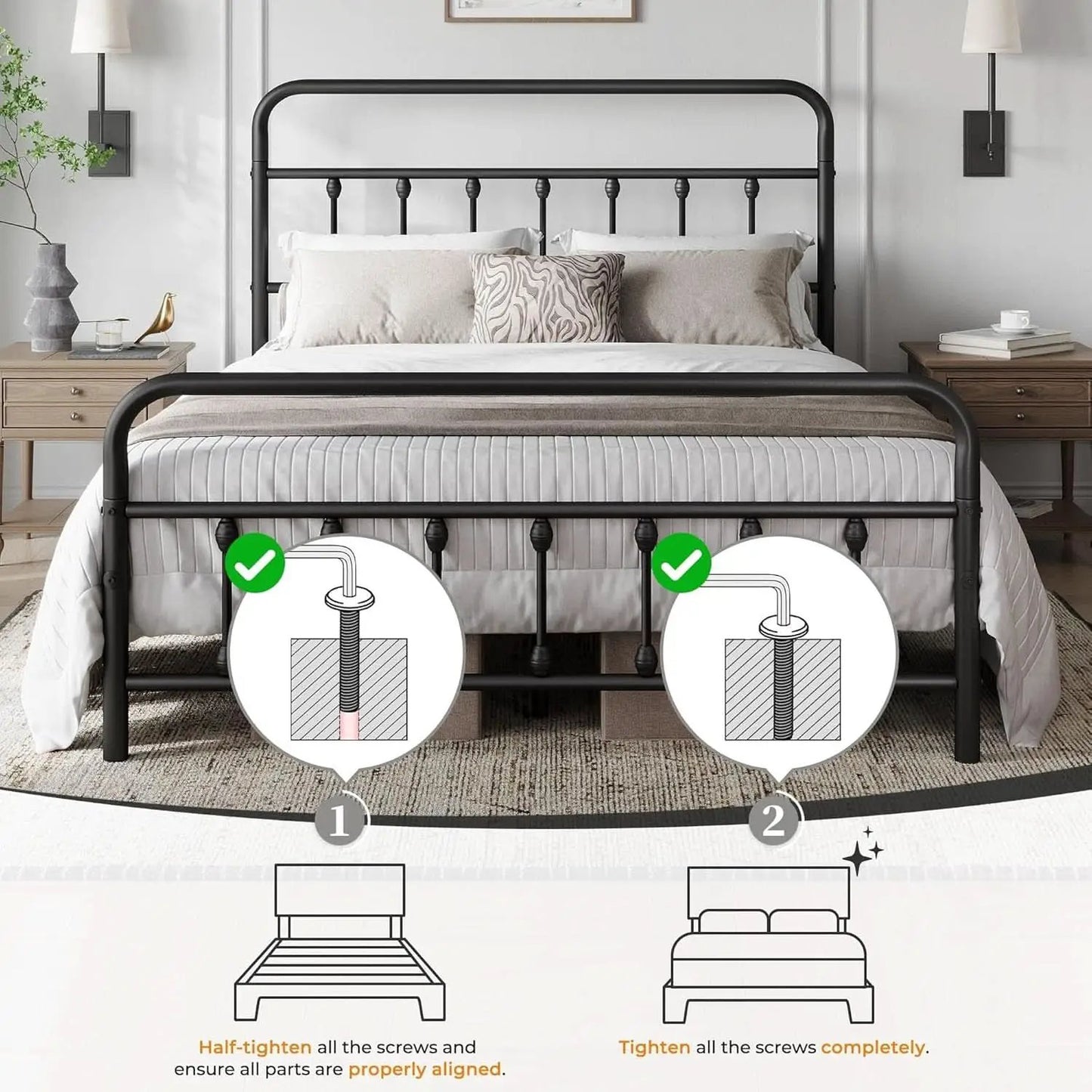 Queen Size Metal Platform Bed Frame With Storage Black from PriceLows™