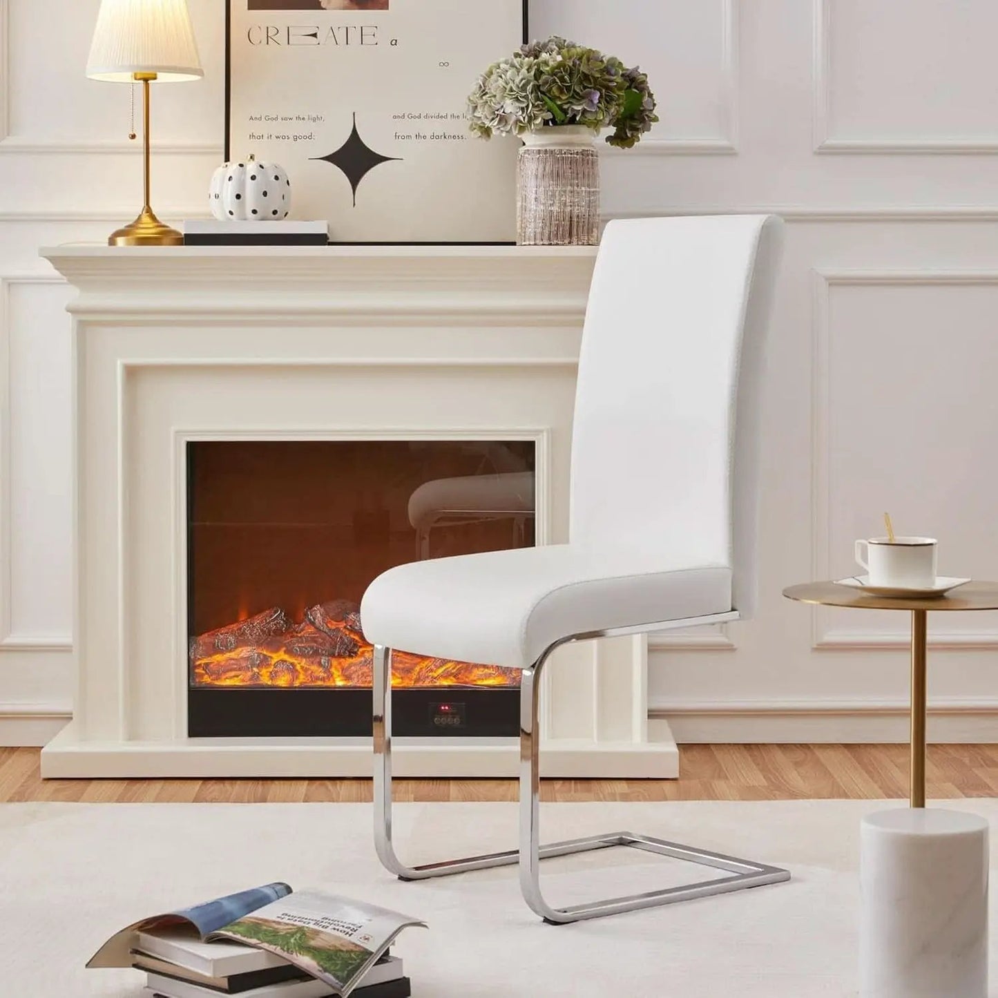 Set Of 2 High Back Faux Leather Dining Chairs White from PriceLows™