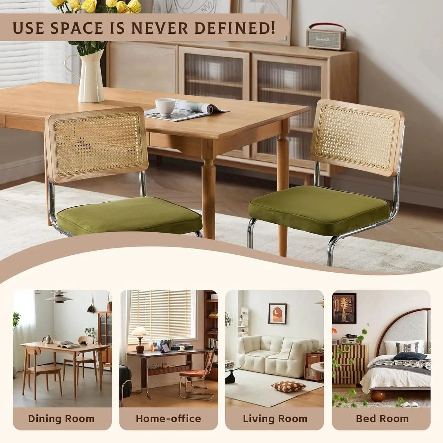 Rattan Dining Chairs Set Of 2 Green With Cane Back from PriceLows™