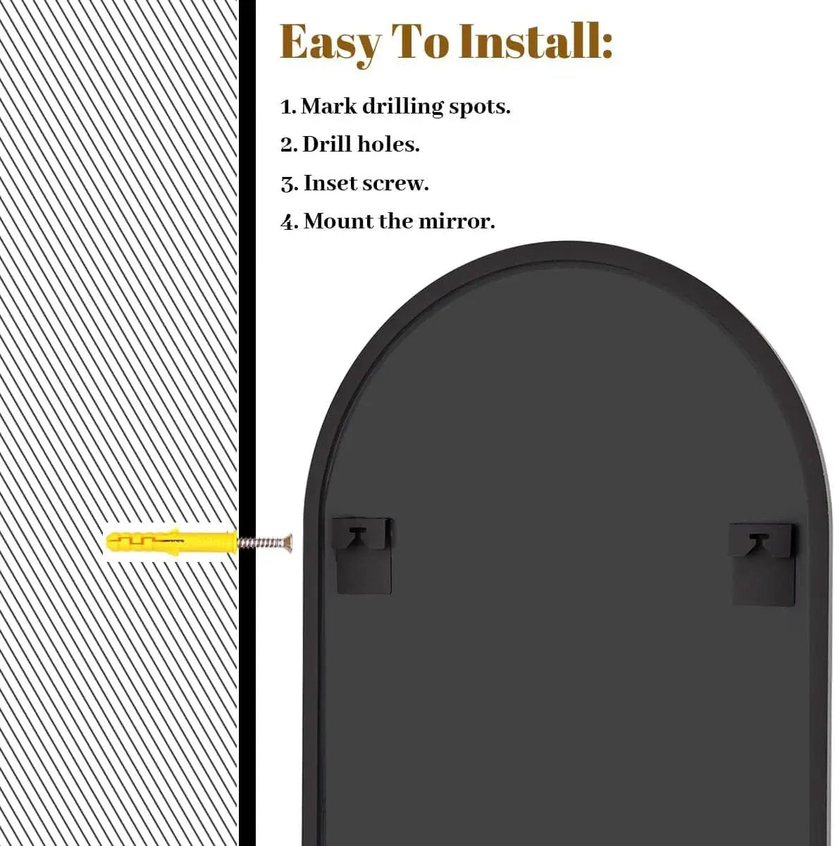 Arched Wall Mirror 24x36 Black Frame Wall Mounted Vanity from PriceLows™