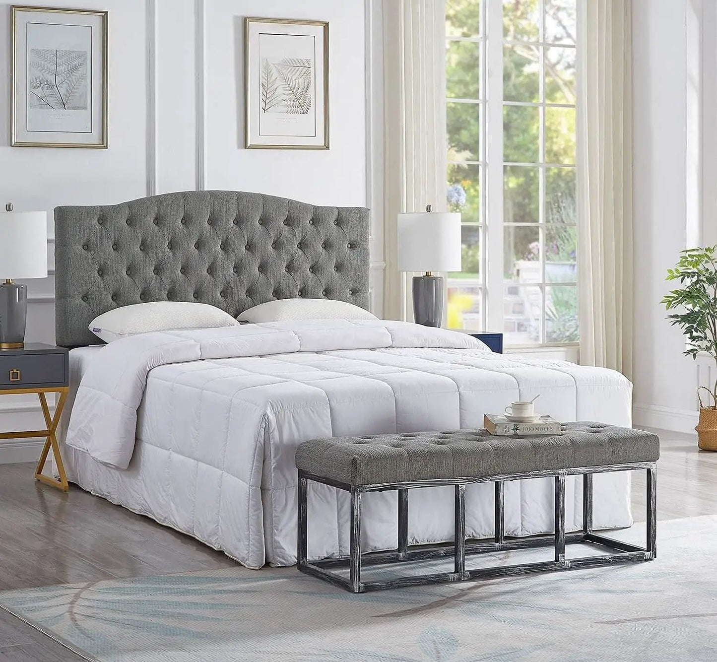 Elegant Linen Tufted Button Queen Headboard for Comfort from PriceLows™