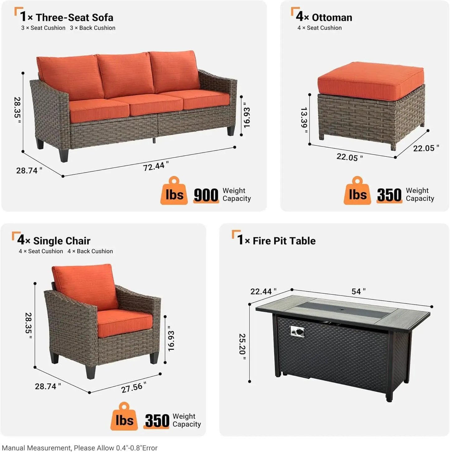 10 Piece Outdoor Patio Furniture Set with Fire Pit from PriceLows™