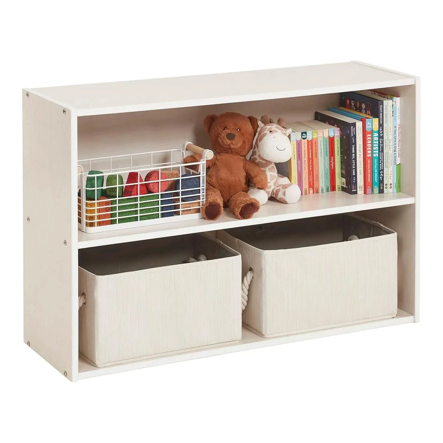 Streamline 2 Shelf Storage Cabinet 24 Inch White Wash Kids Bookshelf from PriceLows™