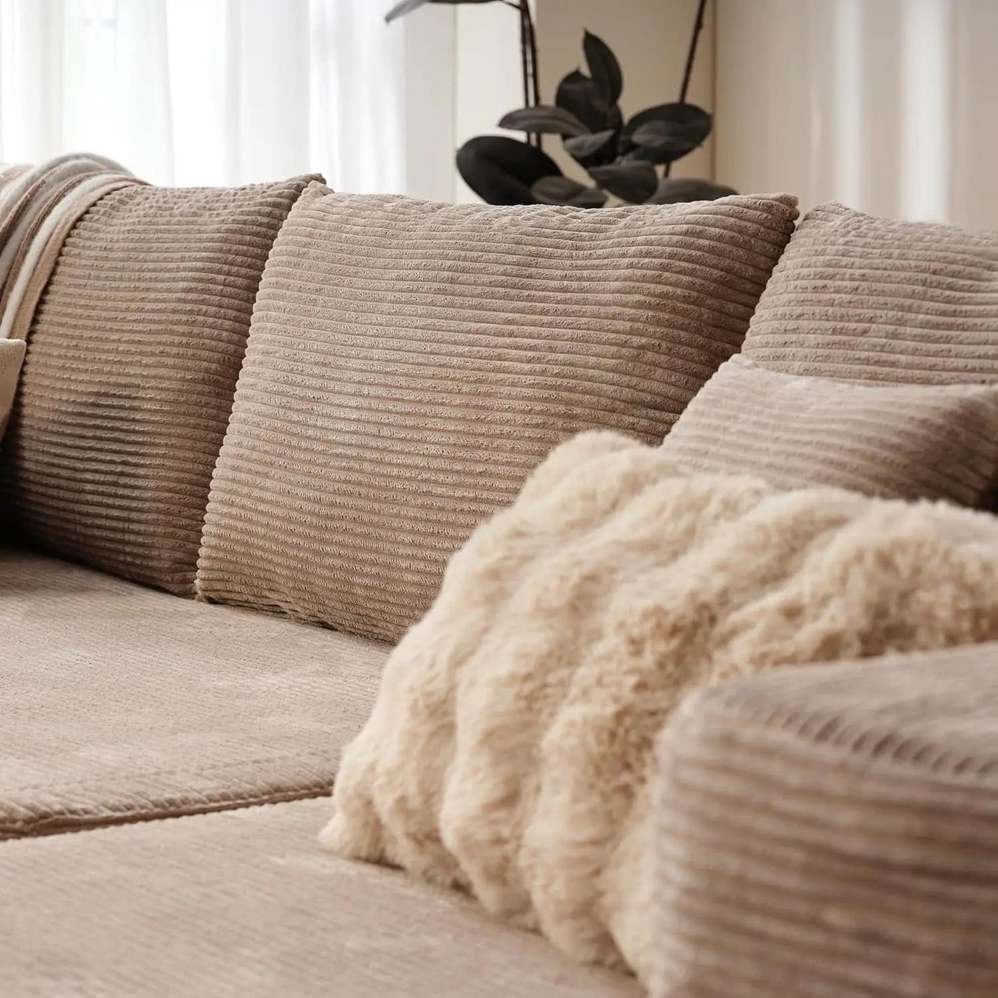 104 Inch Cloud Sectional Couch With L Shaped Chaise Modern Modular Sofa In Camel Corduroy Fabric from PriceLows™