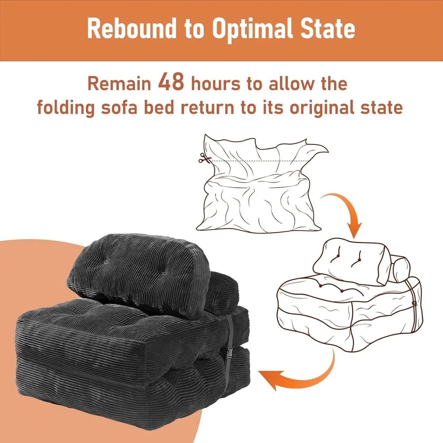 Dark Gray Folding Sofa Bed With Ergonomic Back Support from PriceLows™