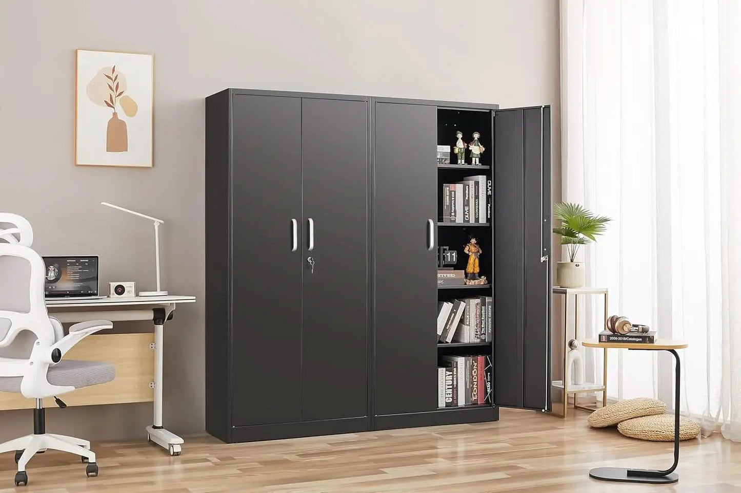 Black Metal Storage Cabinet With Locking Adjustable Shelves from PriceLows™