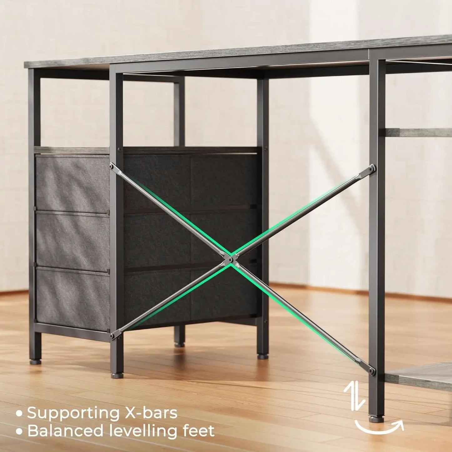 47 Inch L Shaped Desk With Power Outlets And 3 Drawers Grey from PriceLows™