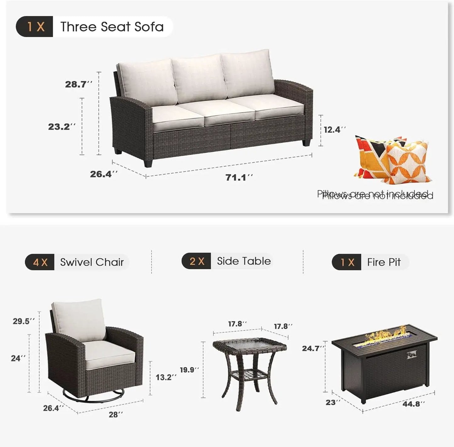 Eight Piece Outdoor Patio Furniture Set with Firepit from PriceLows™