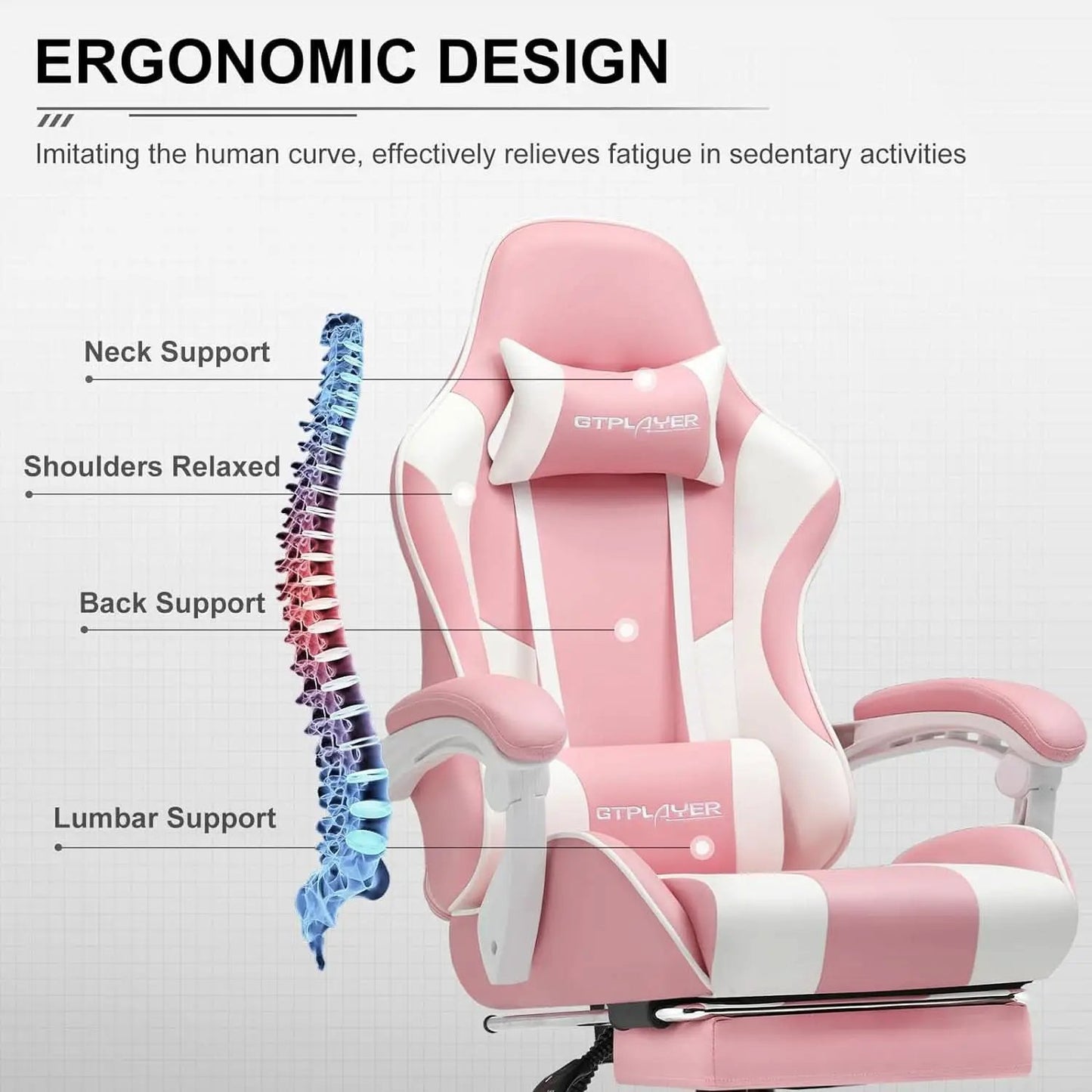 Pink Gaming Chair With Footrest And Lumbar Support Height Adjustable from PriceLows™