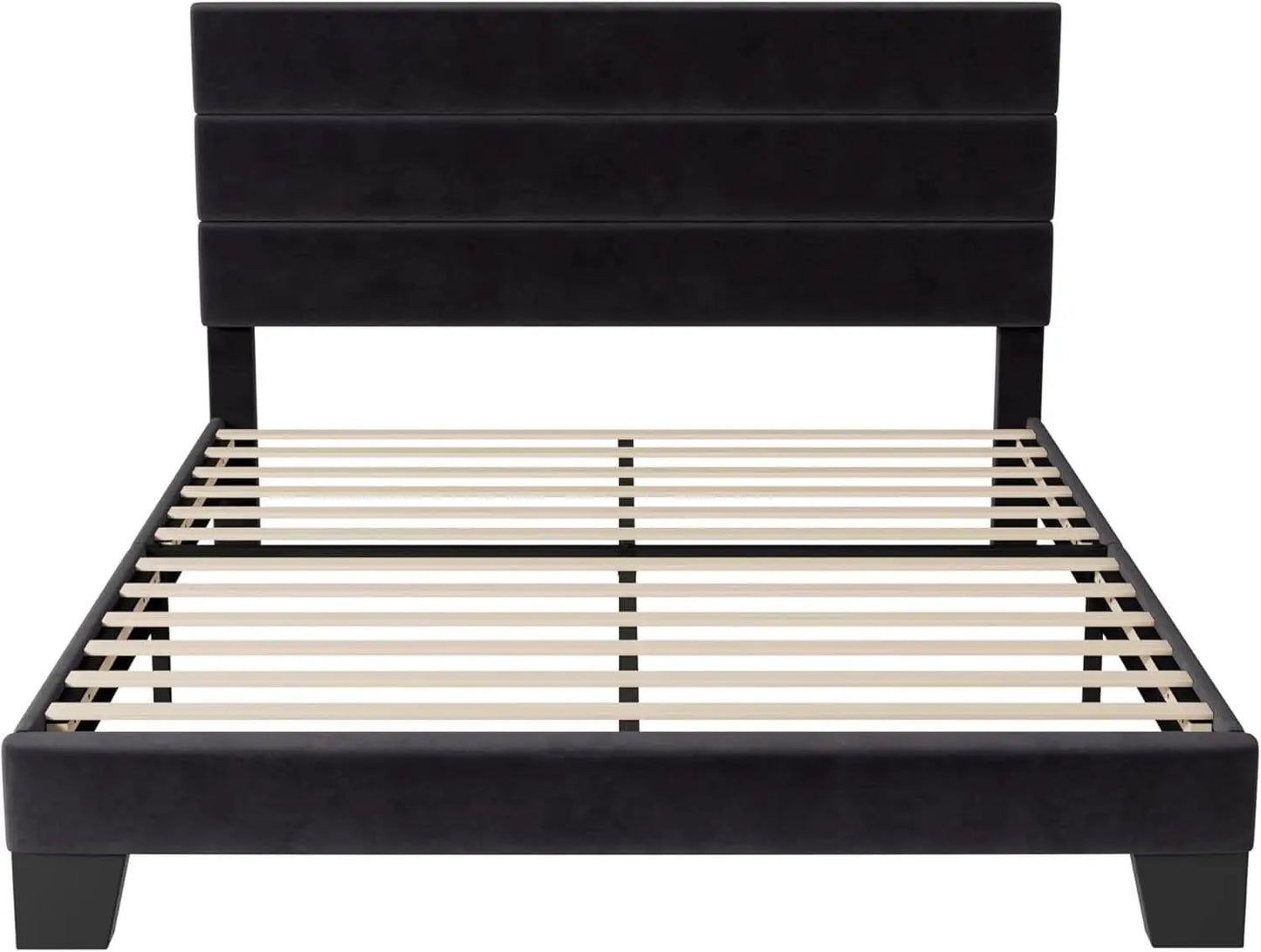 Black Velvet Queen Platform Bed Easy Assembly No Box Spring from PriceLows™