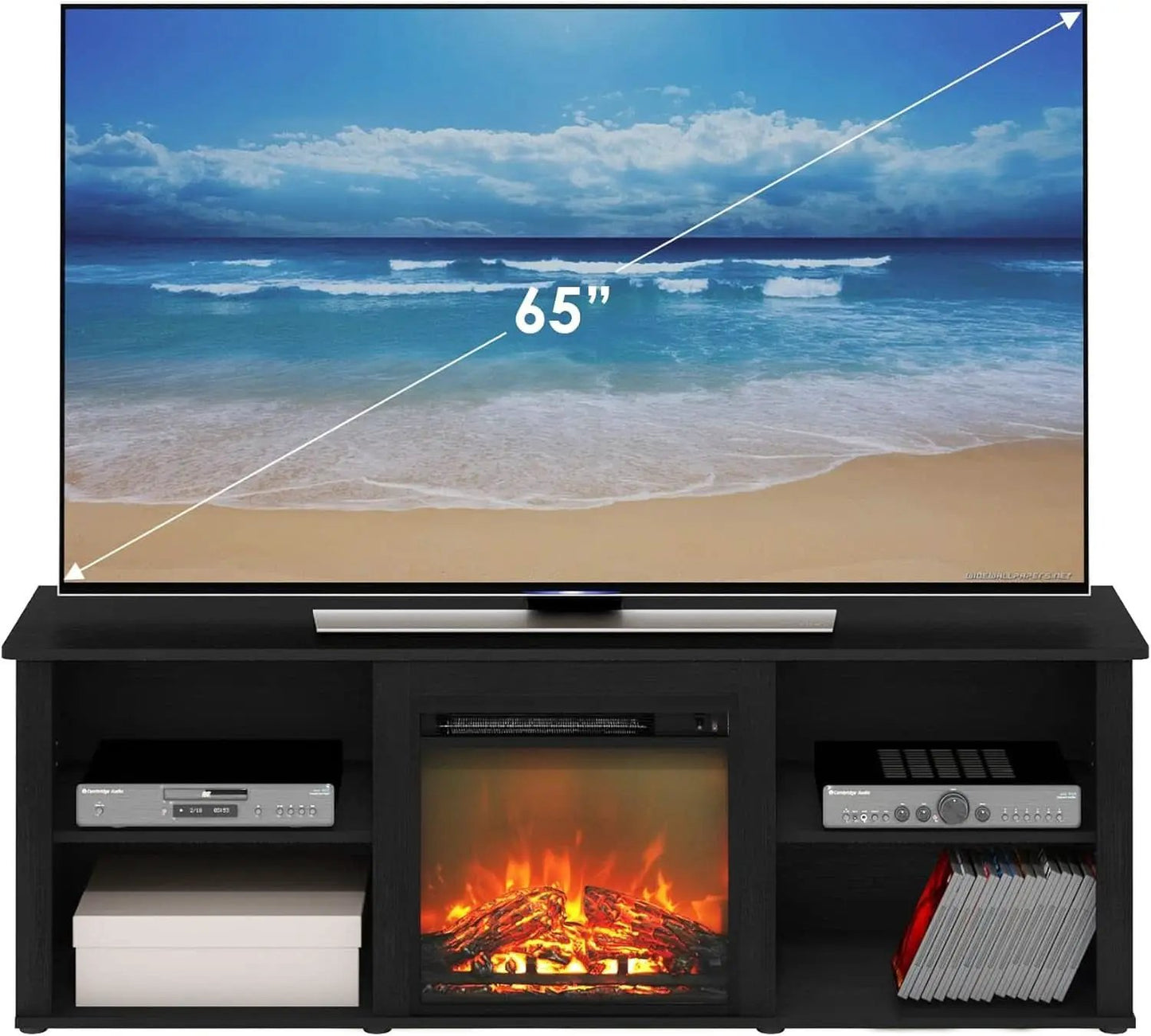 70 Inch TV Stand With Electric Fireplace Americano Finish from PriceLows™