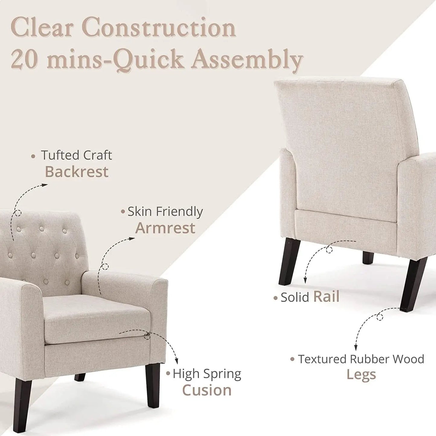 Linen Accent Chair With Button Tufting For Living Room from PriceLows™