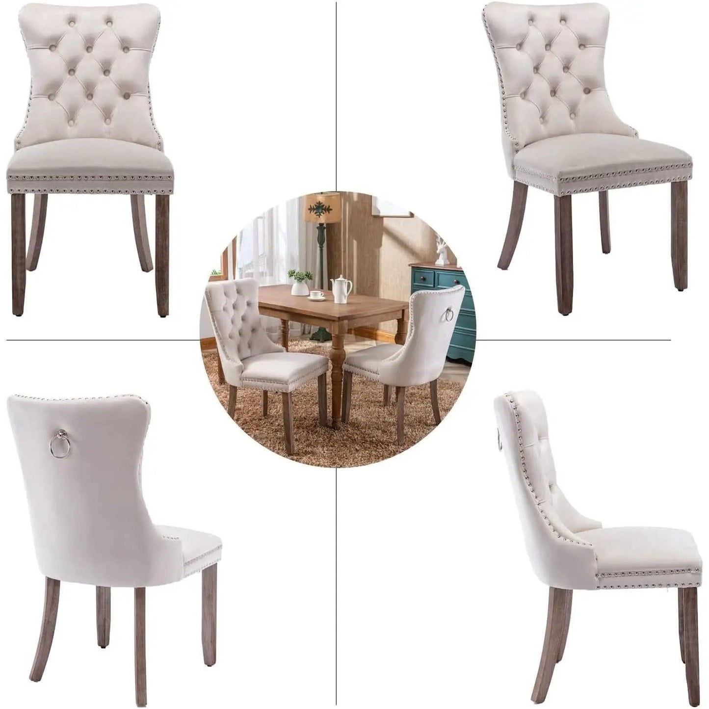 Beige Velvet Dining Chairs Set Of Six Tufted Wingback from PriceLows™