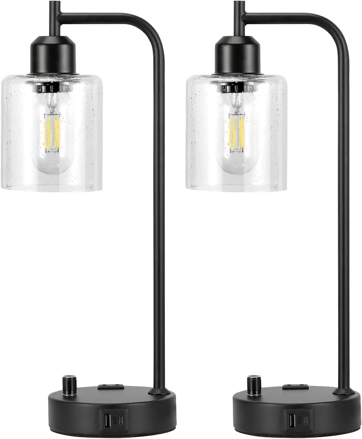 Industrial Table Lamps 2 Pack Black Dimmable USB Ports from PriceLows™