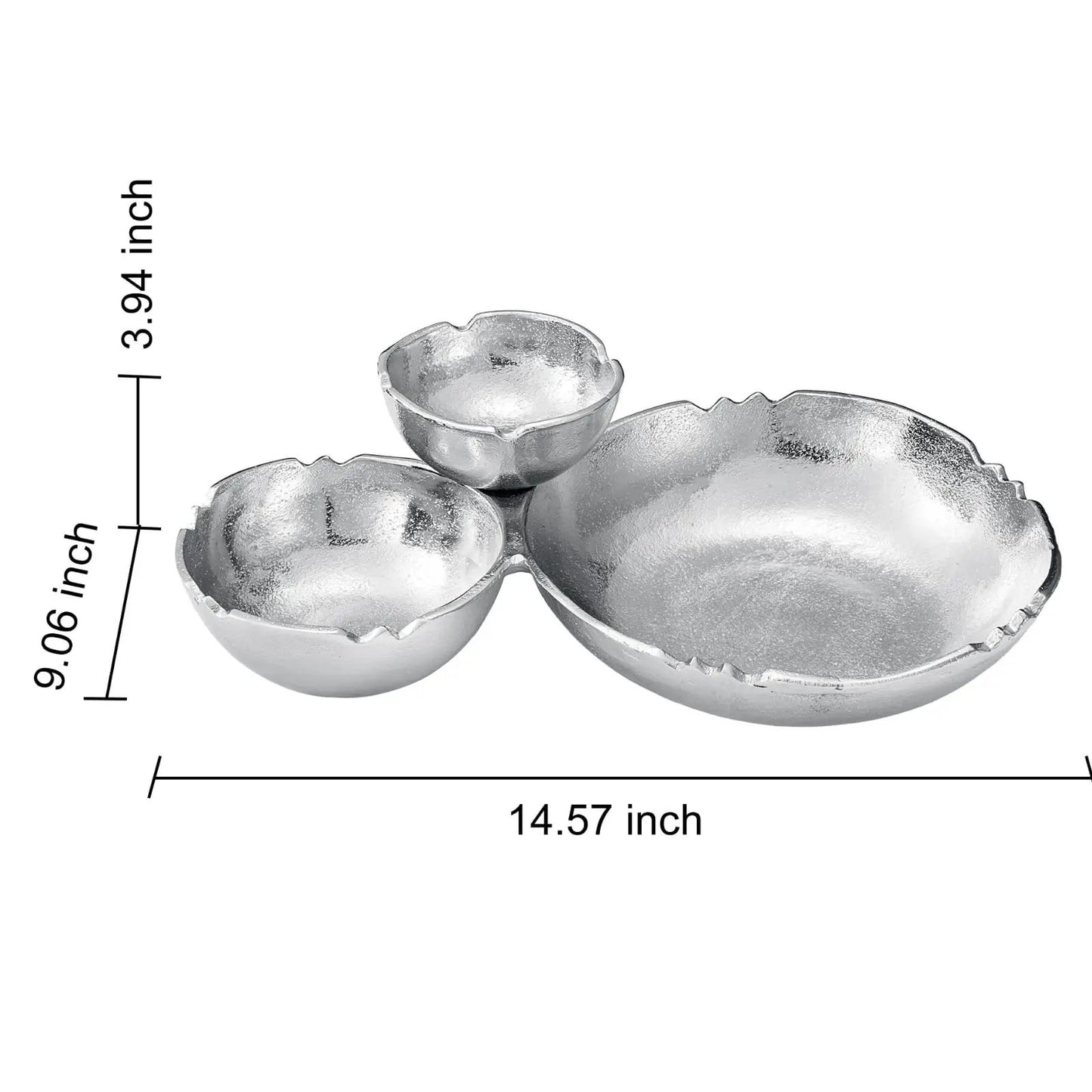 3 Cluster Decorative Bowls Bright Silver Snack Tray Bowl Chip from PriceLows™