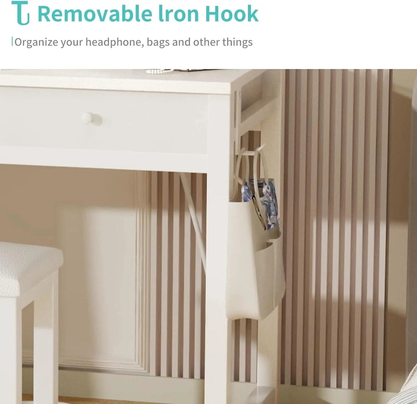 32 Inch White Vanity Desk With LED Mirror And Power Outlets from PriceLows™