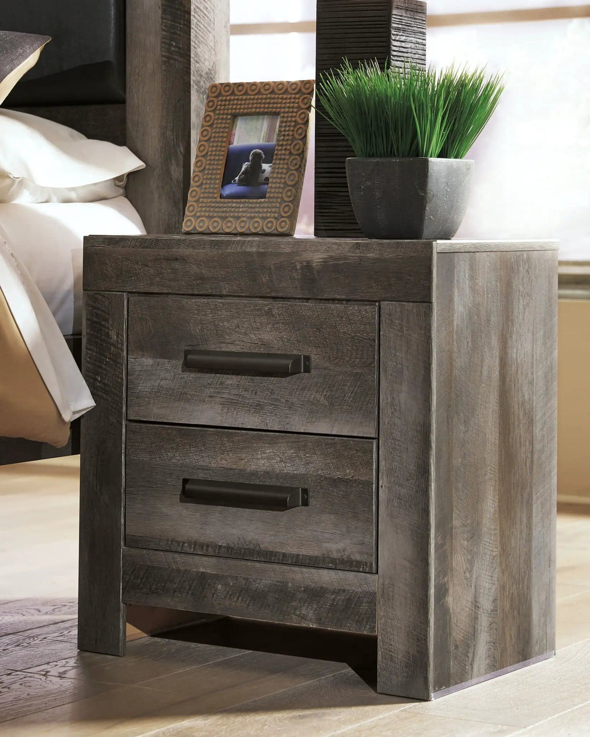 Wynnlow Two Drawer Night Stand Accent Nightstand | 23.66 x 15.31 x 24.41 in | Engineered Wood & Mdf | Gray