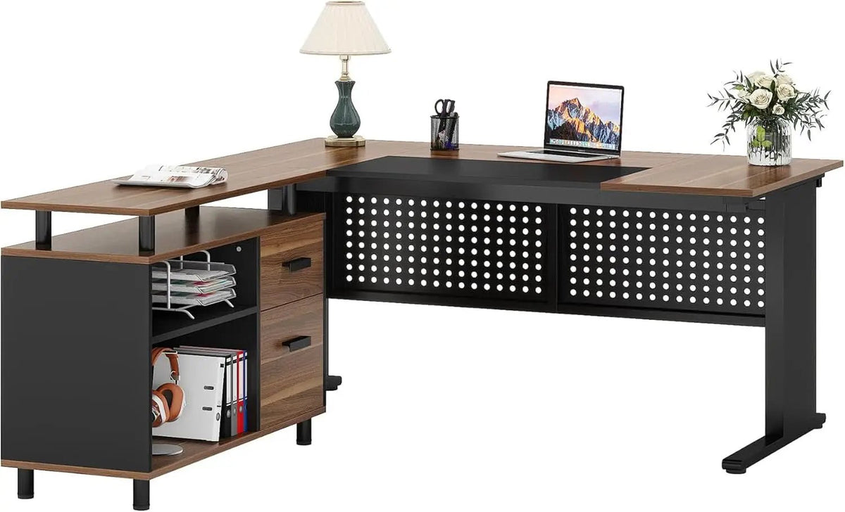63 Inch L Shaped Desk With File Cabinet For Home Office from PriceLows™